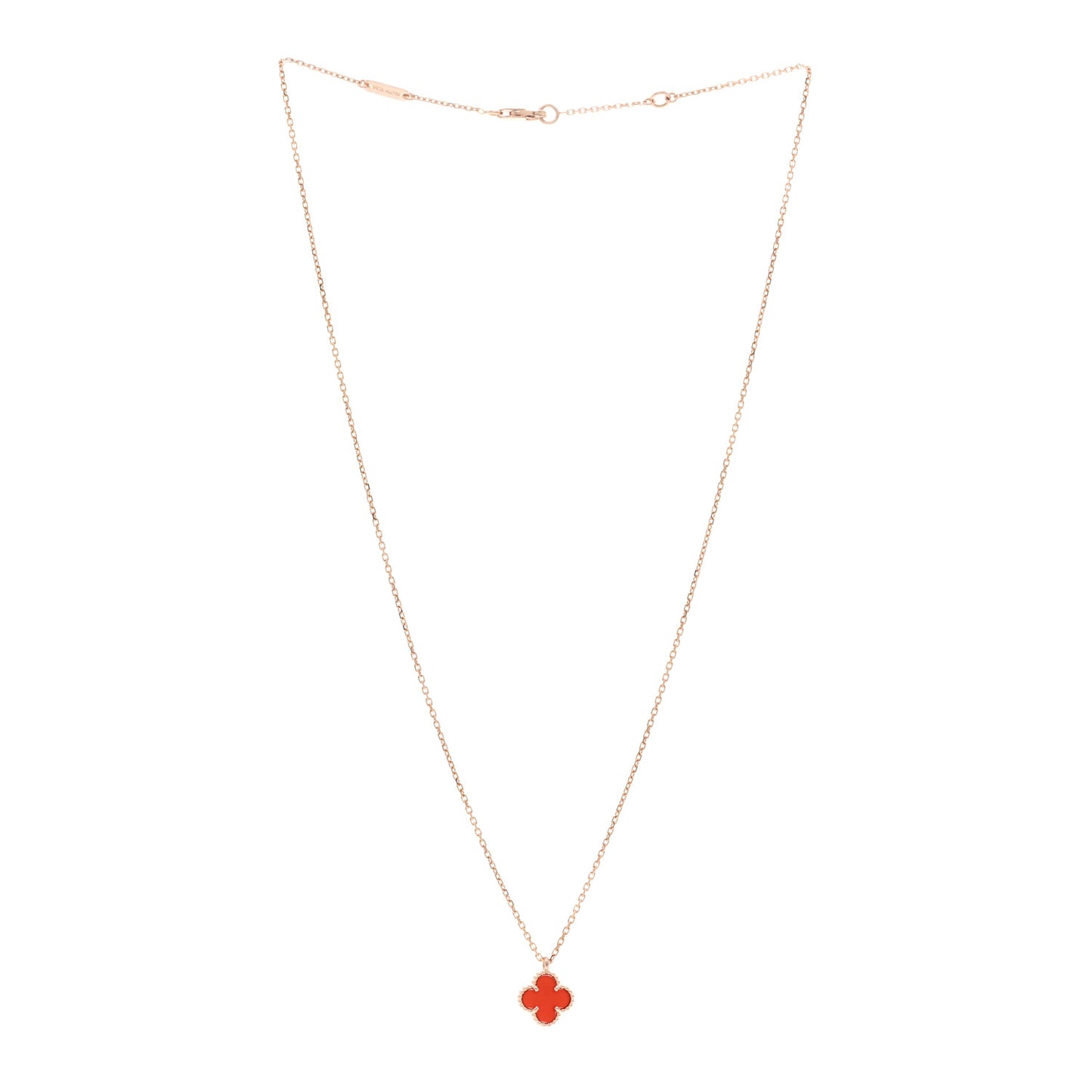 18K Rose Gold Carnelian Sweet Alhambra Pendant Necklace