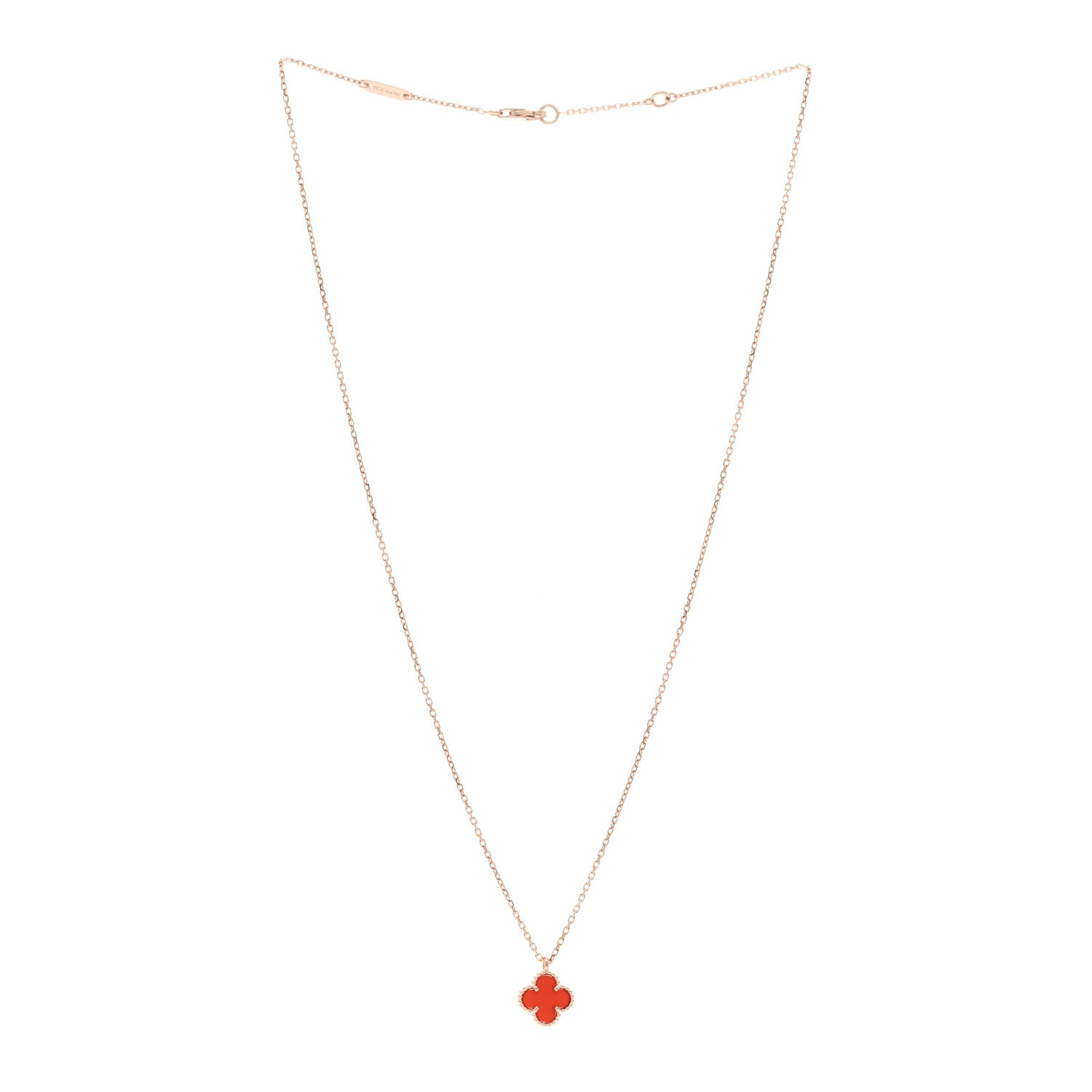Van Cleef & Arpels 18K Rose Gold Carnelian Sweet Alhambra Pendant Necklace 3 of 5