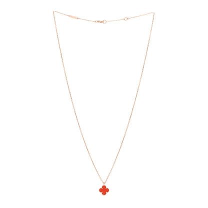 Van Cleef & Arpels 18K Rose Gold Carnelian Sweet Alhambra Pendant Necklace 3 of 5