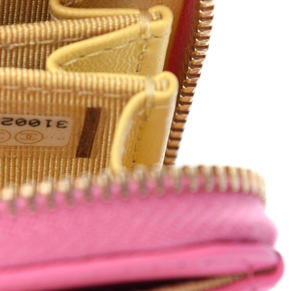 Chanel Lambskin Quilted Zip Around Coin Purse Wallet Pink Yellow 7 of 8