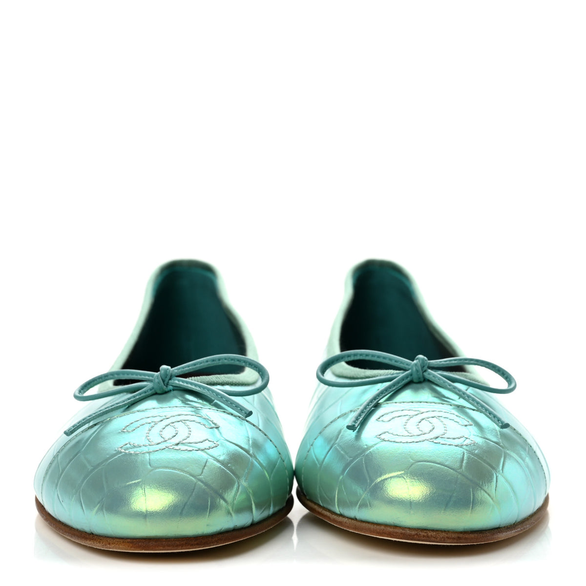 Chanel Iridescent Calfskin Crocodile Embossed Ballerina Flats 39.5 Green 3 of 10