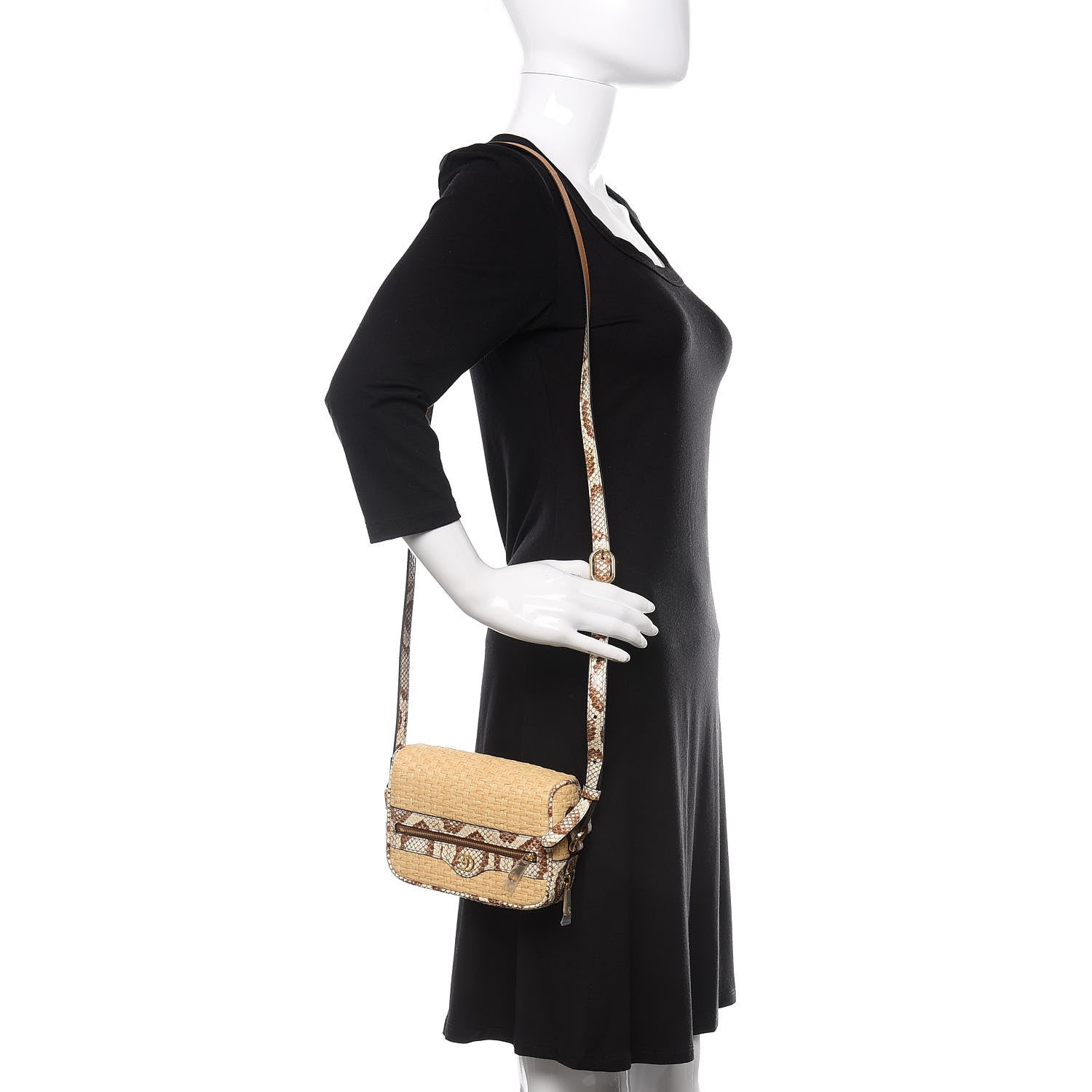 Gucci Raffia Elaphe Mini Ophidia Shoulder Bag Natural Cream Brown 3 of 12