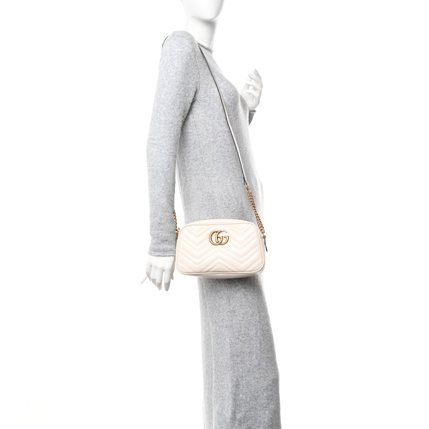 Gucci Calfskin Matelasse Small GG Marmont Chain Shoulder Bag White 2 of 10