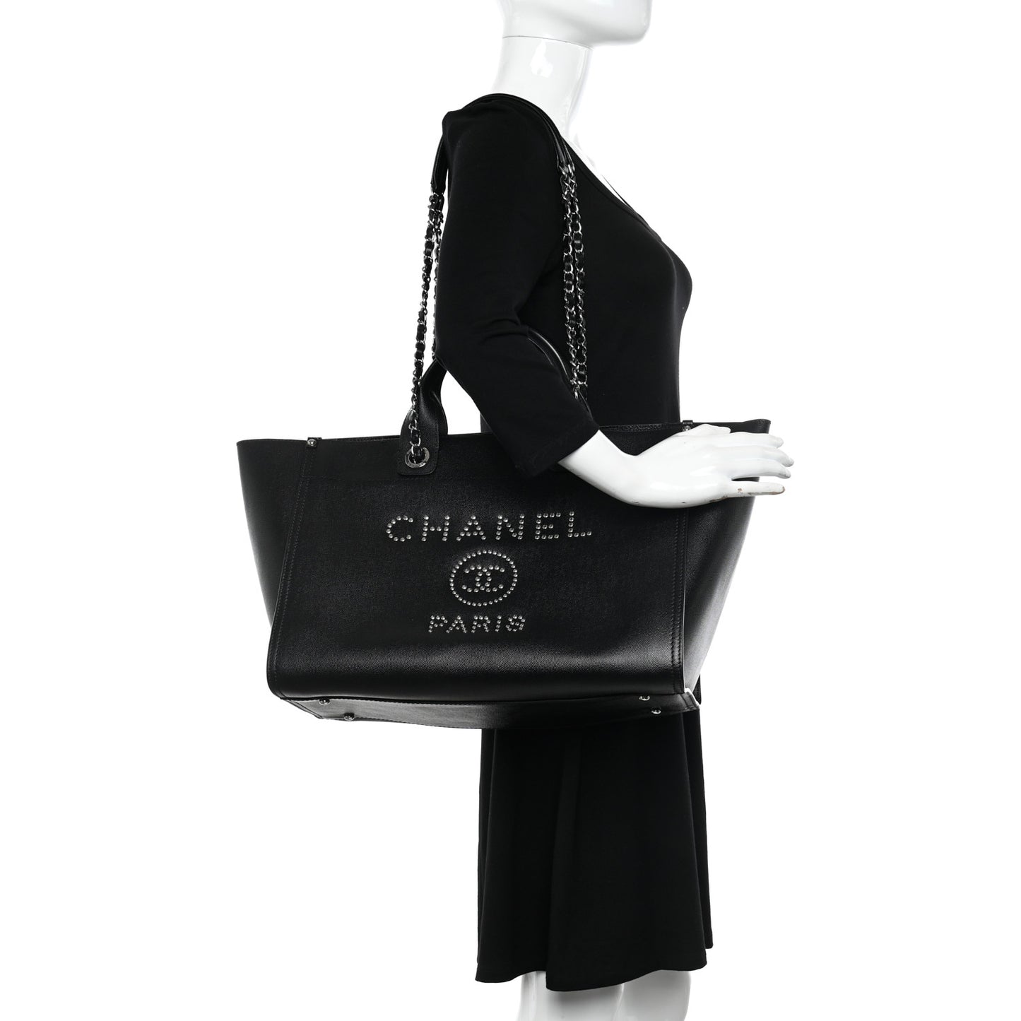 Caviar Medium Studded Deauville Tote Black