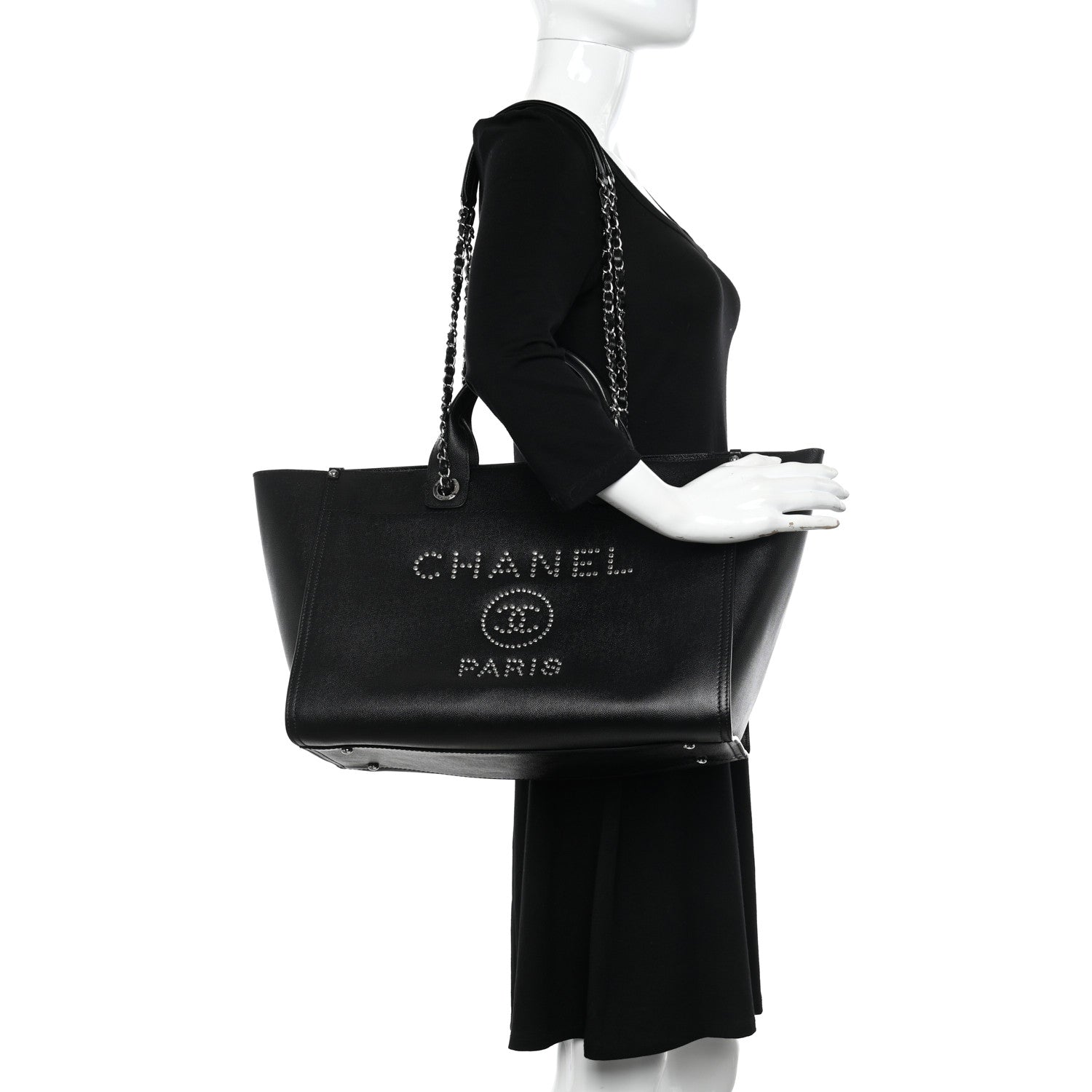 Chanel Caviar Medium Studded Deauville Tote Black 2 of 9