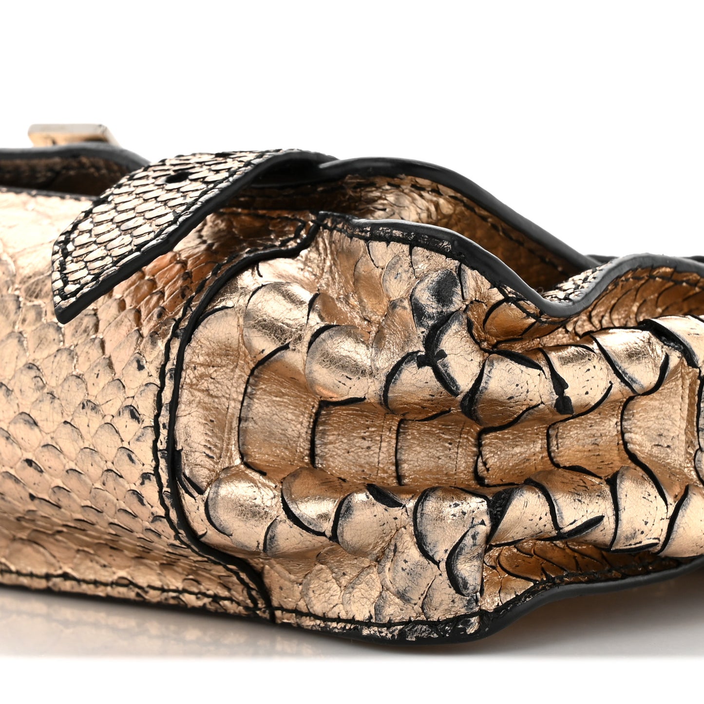 Metallic Snakeskin Calfskin Embossed Tiny PS1 Satchel Rose Gold