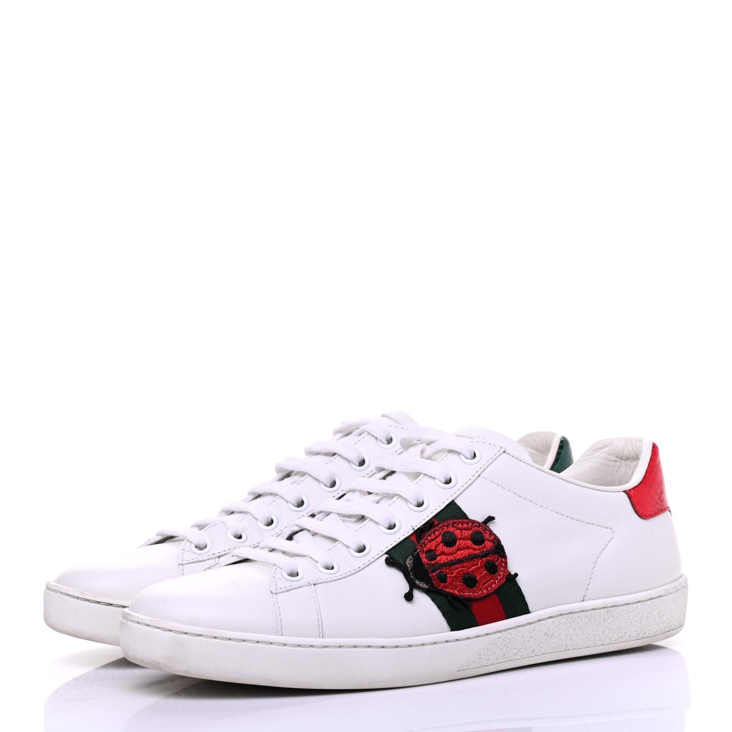 Gucci Calfskin Ayers Web Pineapple Ladybug Embroidered Womens Ace Sneakers 37.5 White 3 of 20