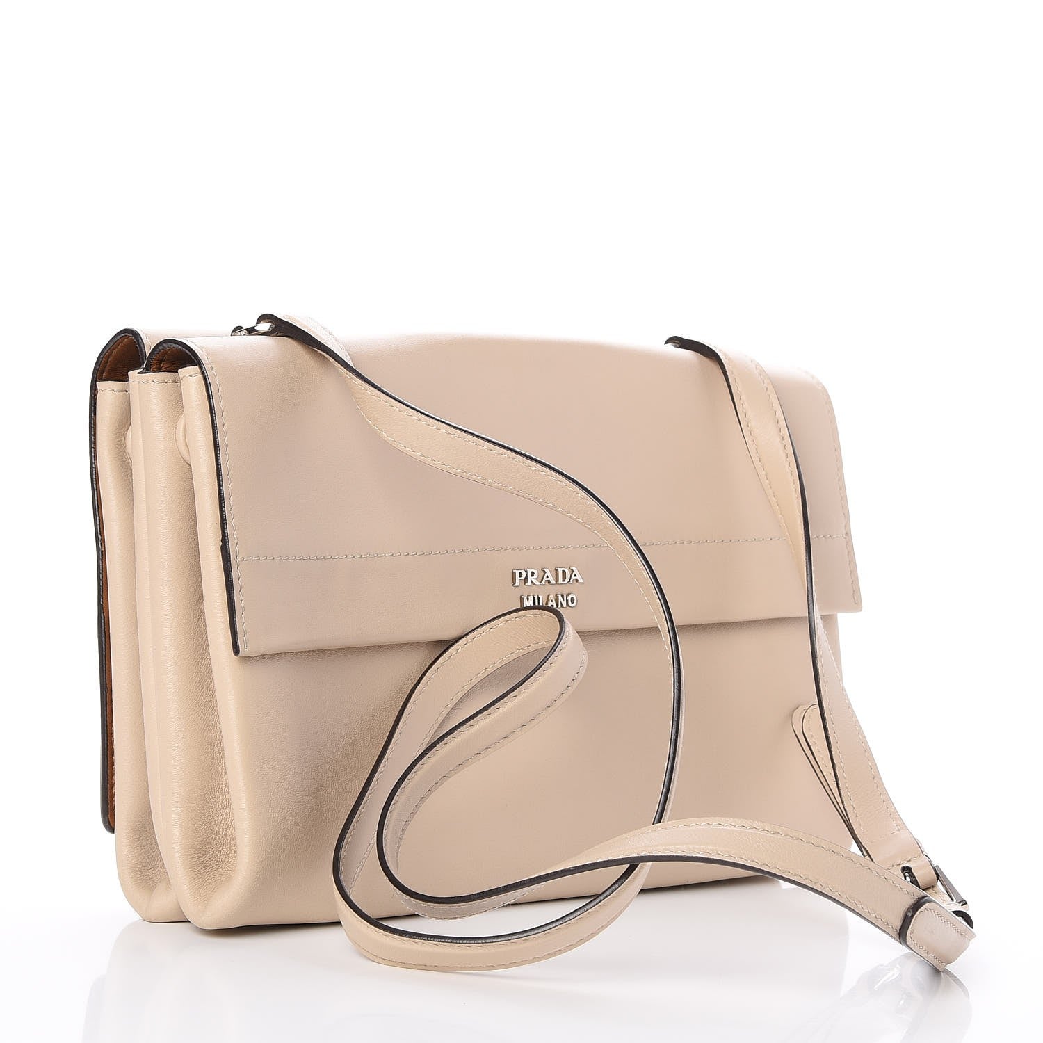 Prada Vitello Soft Bi-Color Double Shoulder Bag Sabbia Caramel 3 of 7