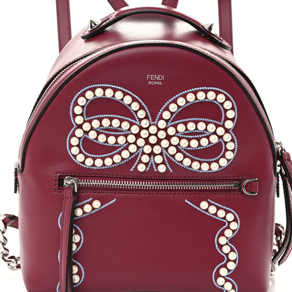 Fendi Vitello Liberty Pearl Romantic Bow Mini Backpack Black Cherry 7 of 9