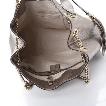 Gucci Metallic Pebbled Calfskin Medium Soho Chain Shoulder Bag Golden Beige 5 of 9
