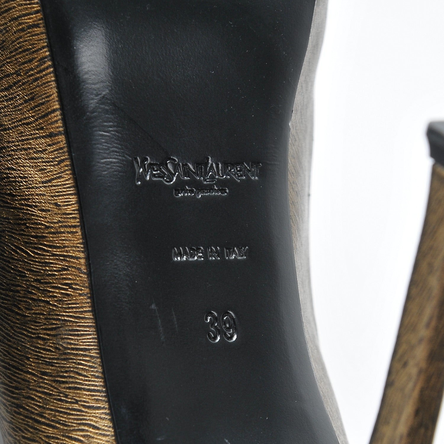 Saint Laurent Calfskin Horse Print Tribtoo 80 Pumps 39 Gold 6 of 8
