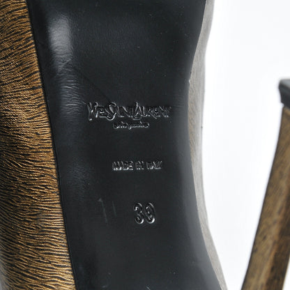Saint Laurent Calfskin Horse Print Tribtoo 80 Pumps 39 Gold 6 of 8