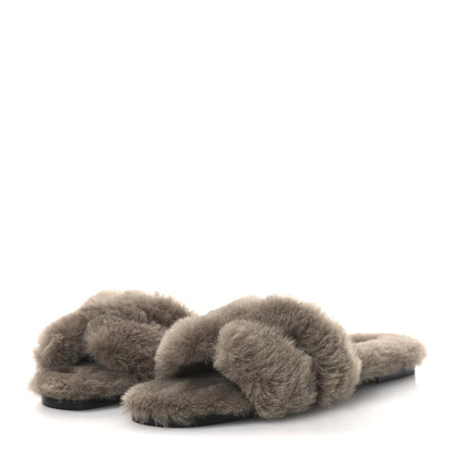 Hermes Woolskin Oran Sandals 38.5 Etoupe 4 of 9