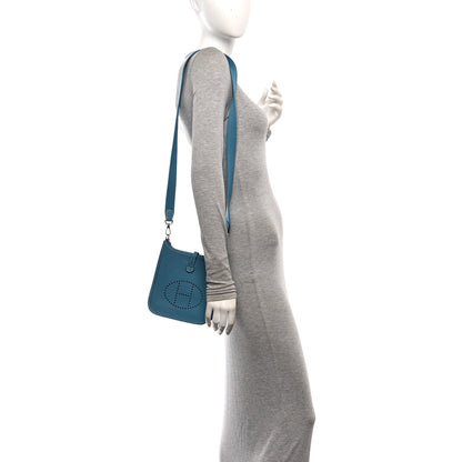Hermes Taurillon Clemence Evelyne TPM New Blue Jean 2 of 11