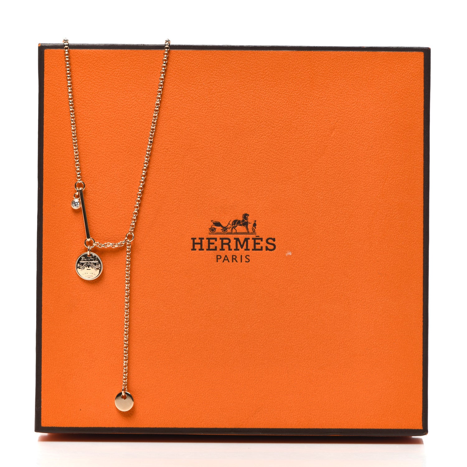 Hermes 18K Rose Gold Diamond TPM Ex-Libris Pendant Necklace 5 of 5