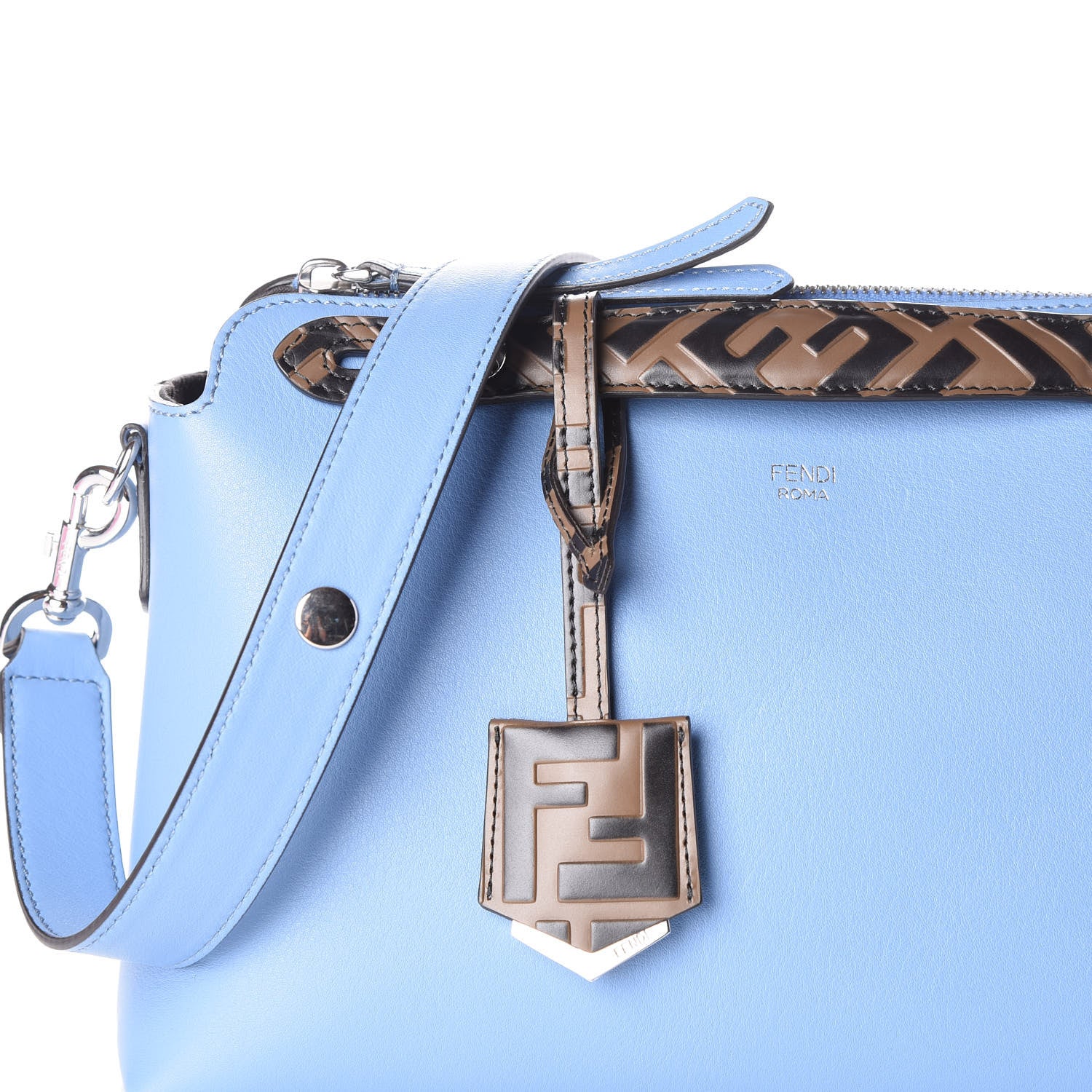 Fendi Vitello Dolce Bi-Color FF 1974 Embossed Medium By The Way Boston Bag Nebula Maya Black 13 of 13