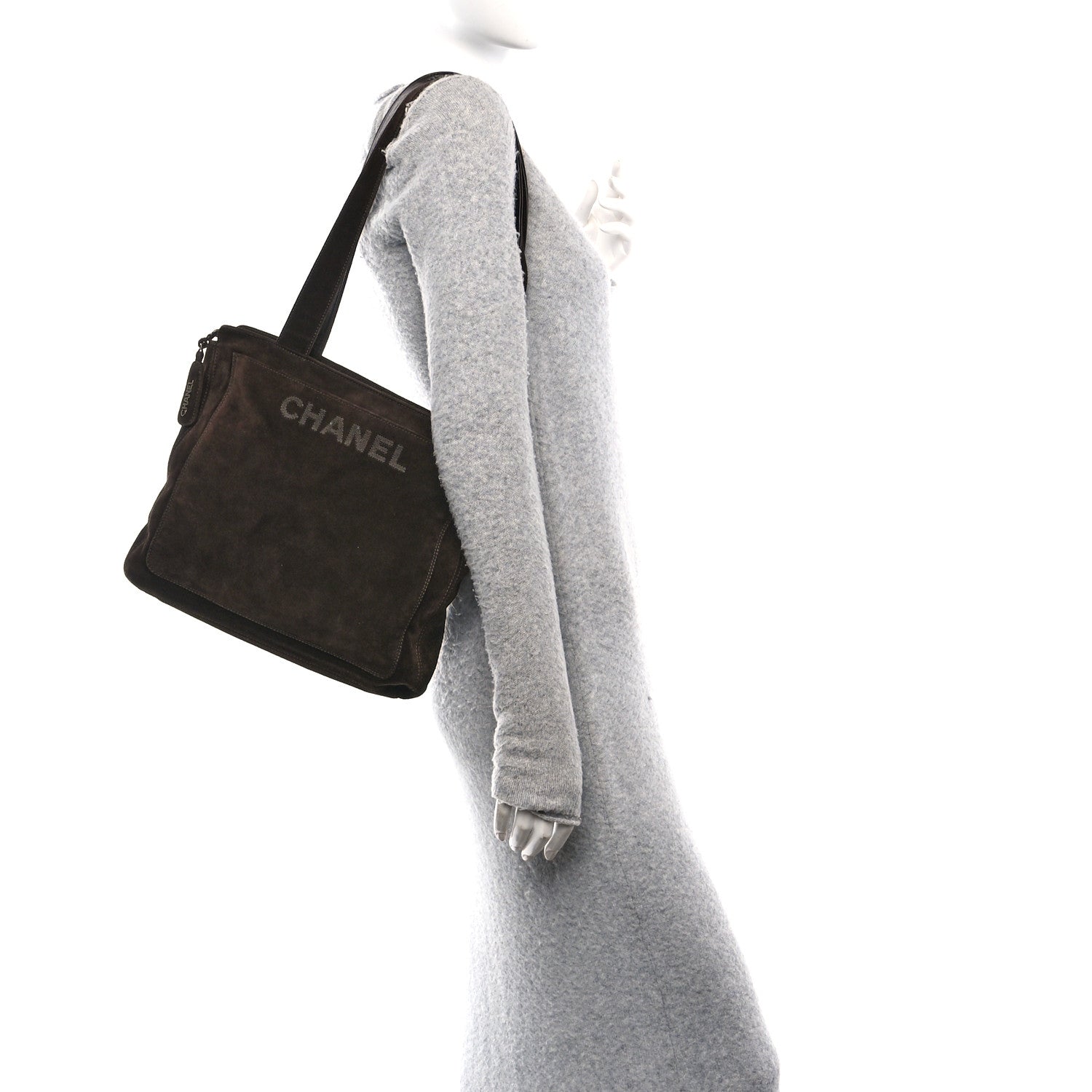Chanel Suede Logo Tote Brown 3 of 10
