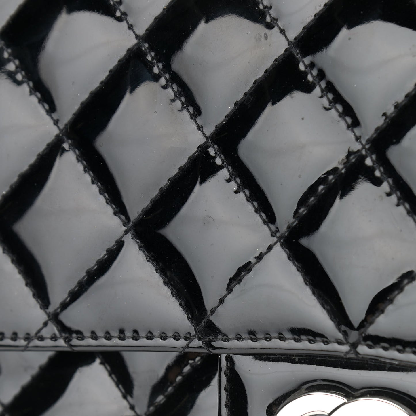 Patent Quilted Medium Double Flap Black