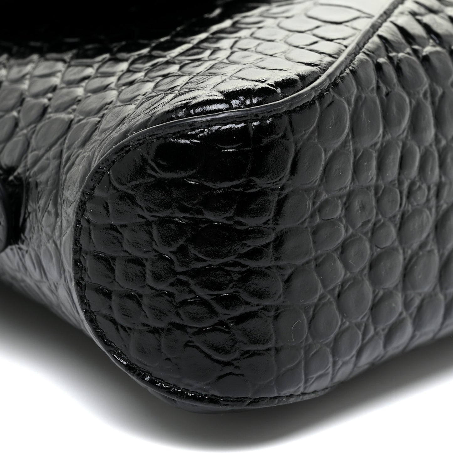 Shiny Super Supple Calfskin Crocodile Embossed Medium XX Flap Bag Black