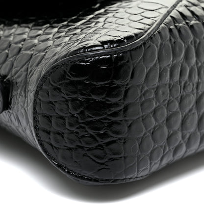 Balenciaga Shiny Super Supple Calfskin Crocodile Embossed Medium XX Flap Bag Black 8 of 12
