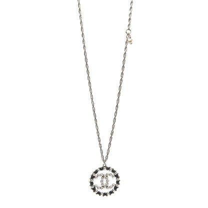 Chanel Pearl Bead CC Medallion Necklace Gold Pearly White Black 1 of 7