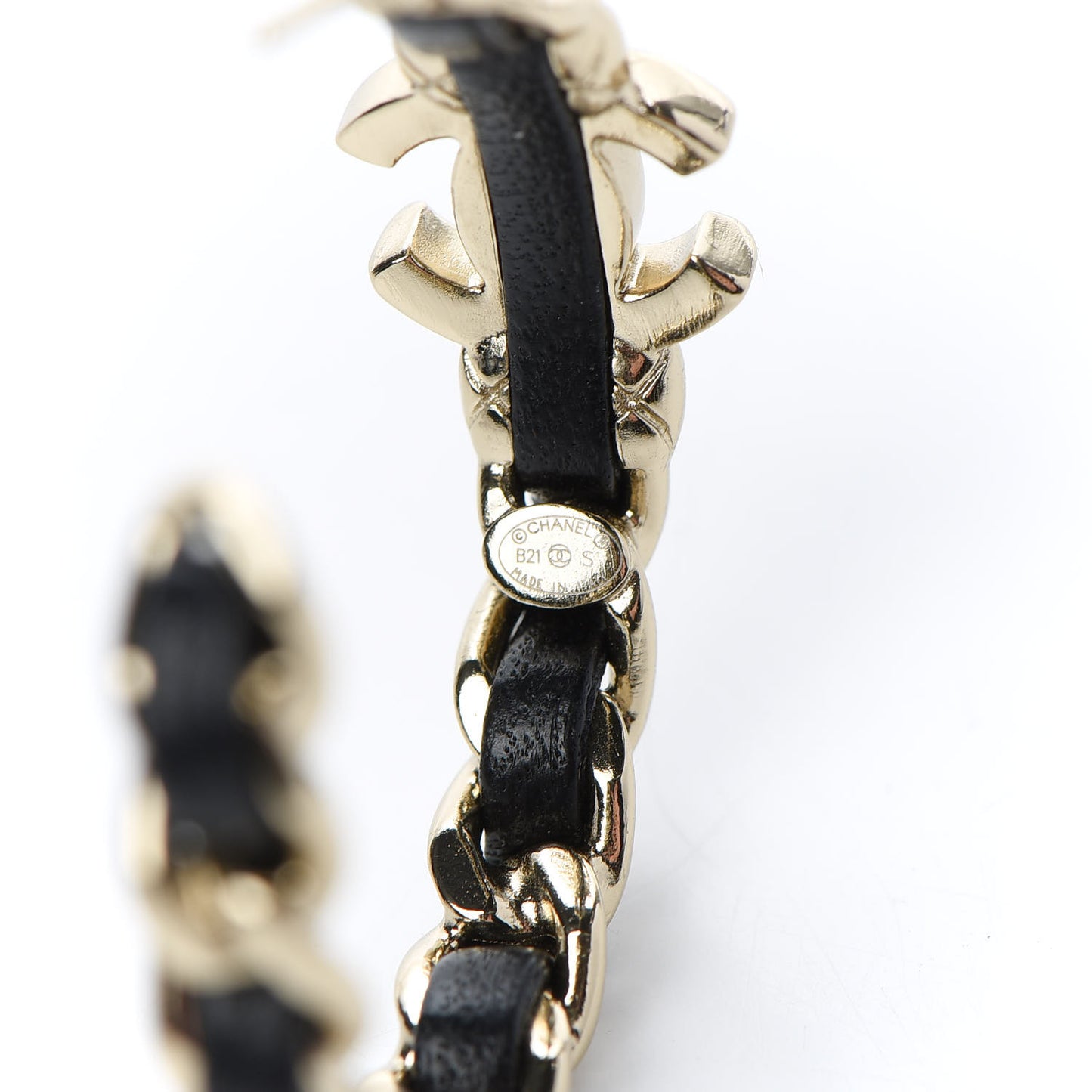 Lambskin CC Turnlock Chain Hoop Earrings Gold Black