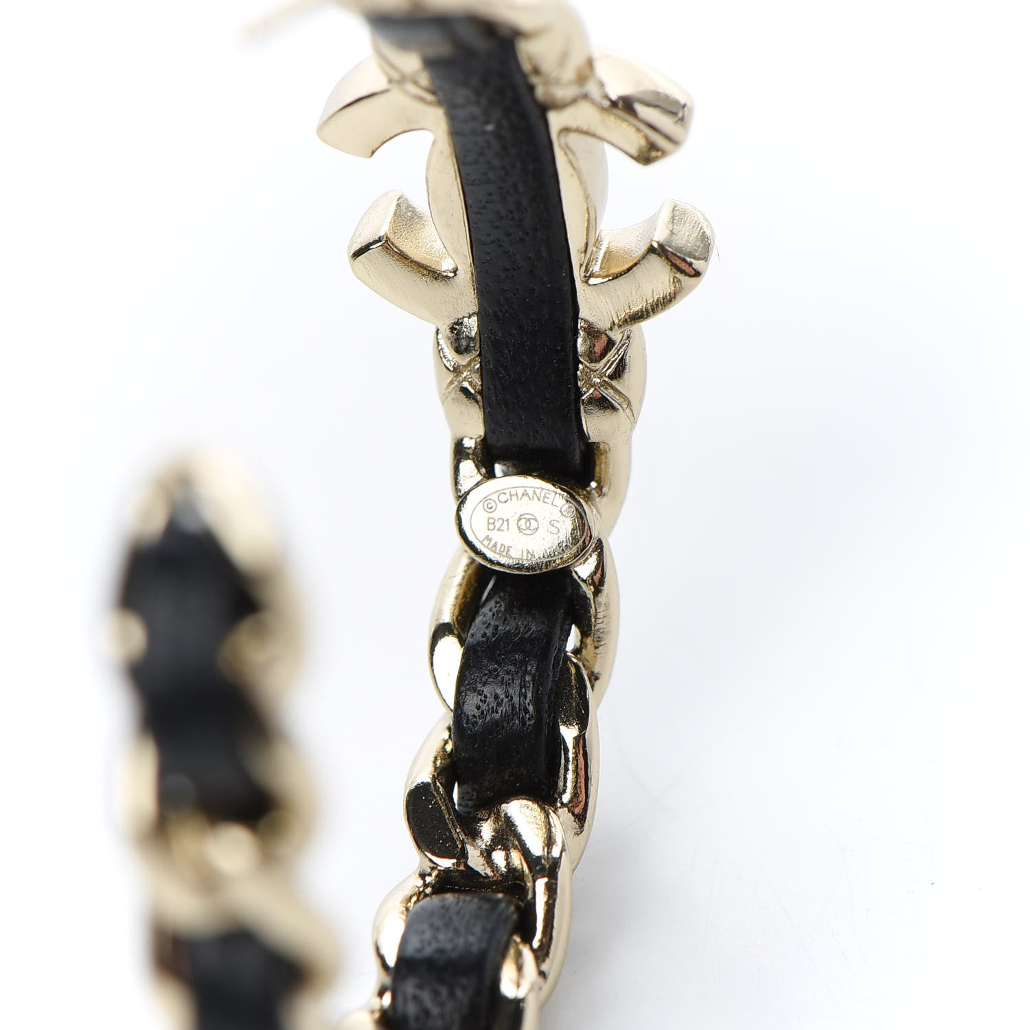 Chanel Lambskin CC Turnlock Chain Hoop Earrings Gold Black 4 of 5