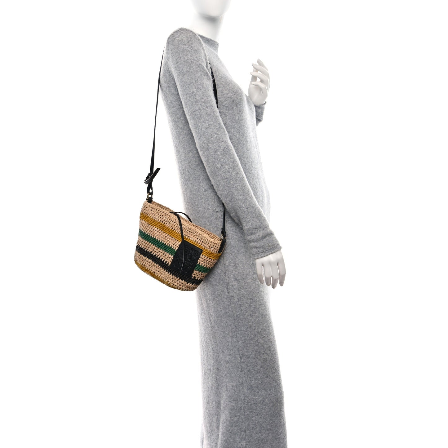 Calfskin Raffia Paulas Ibiza Pochette Bag Beige Multicolor