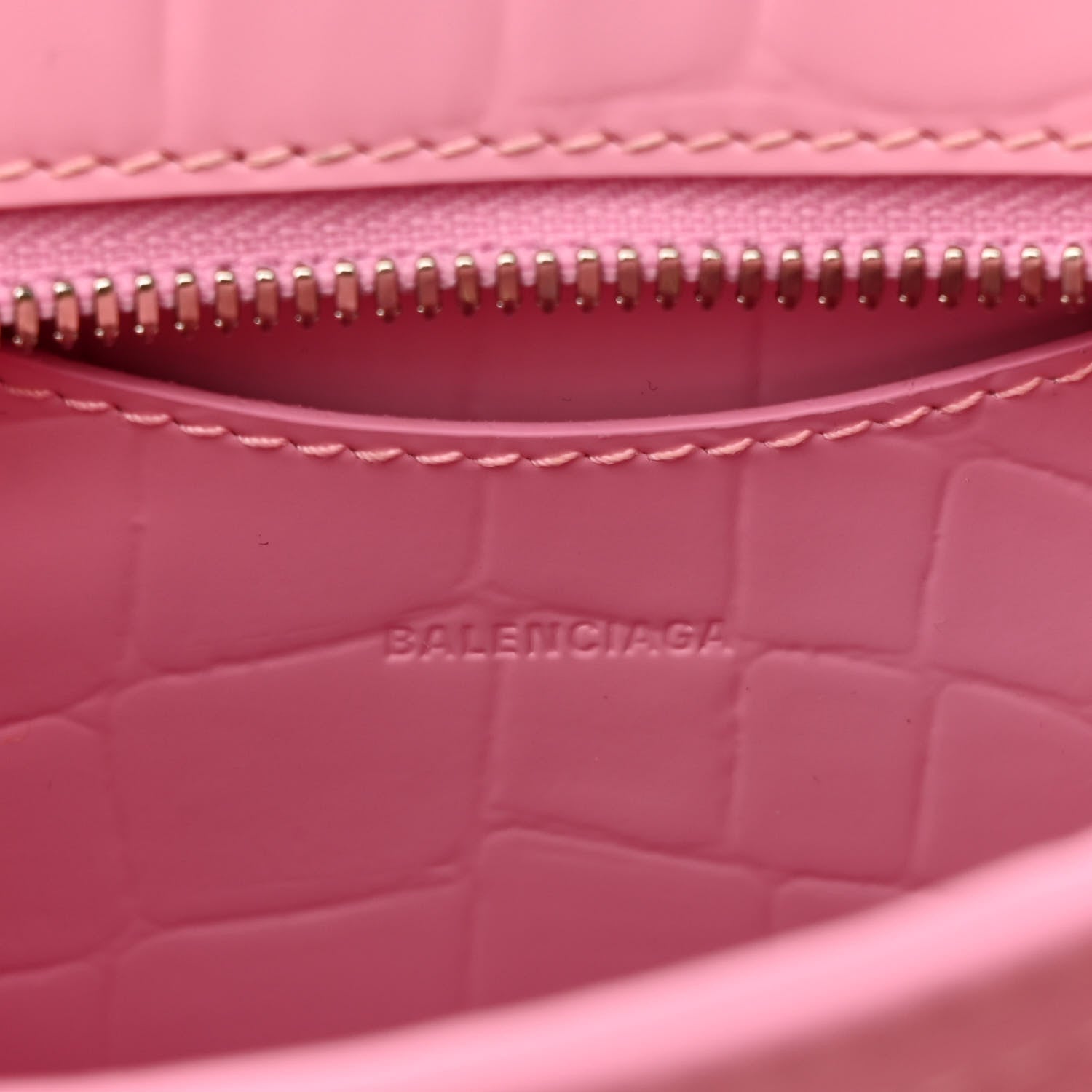 Balenciaga Semi Shiny Calfskin Crocodile Embossed Neo Classic Silver Hardware Mini City Pink 6 of 10