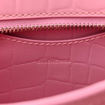 Balenciaga Semi Shiny Calfskin Crocodile Embossed Neo Classic Silver Hardware Mini City Pink 6 of 10