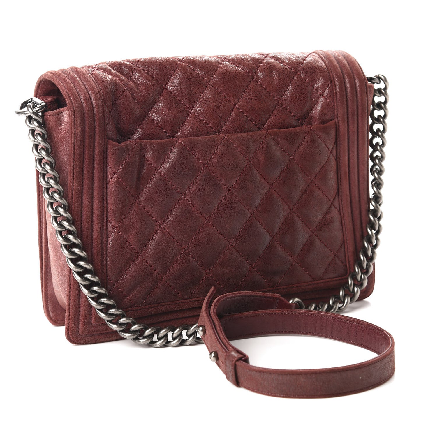 Iridescent Calfskin Quilted Medium Gentle Boy Flap Dark Red