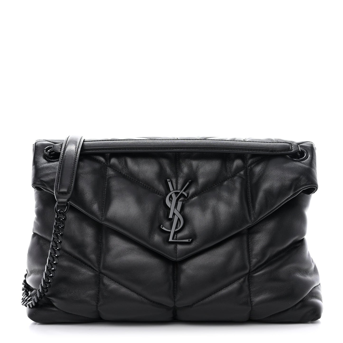 Lambskin Quilted Monogram Monochrome Medium Loulou Puffer Chain Satchel Black