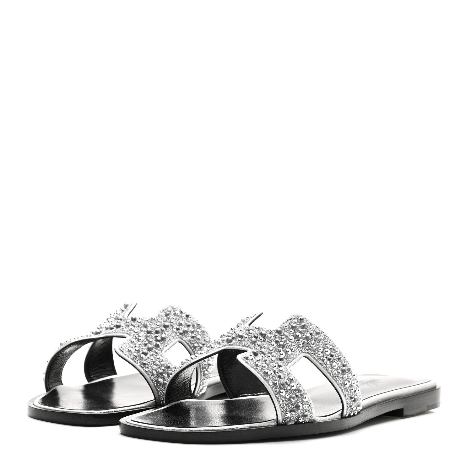 Hermes Velvet Goatskin Crystal Beads Oran Sandals 37 Gris Argente 4 of 11
