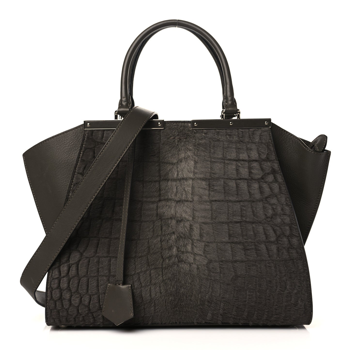 Vitello Pelo Flamingo Crocodile Embossed Petite 3Jours Tote Carbone