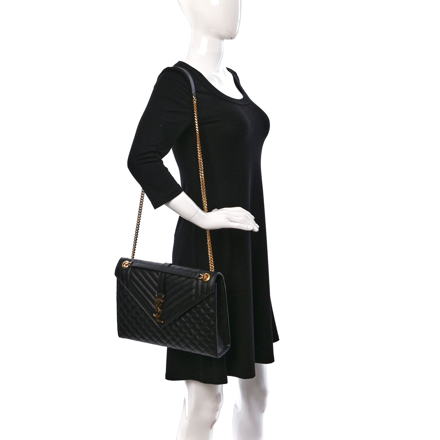 Grain De Poudre Textured Mixed Matelasse Large Triquilt Monogram Satchel Black