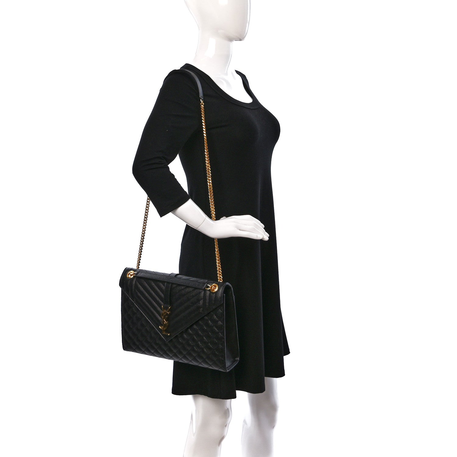 Saint Laurent Grain De Poudre Textured Mixed Matelasse Large Triquilt Monogram Satchel Black 2 of 9