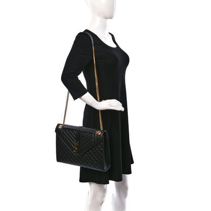 Saint Laurent Grain De Poudre Textured Mixed Matelasse Large Triquilt Monogram Satchel Black 2 of 9