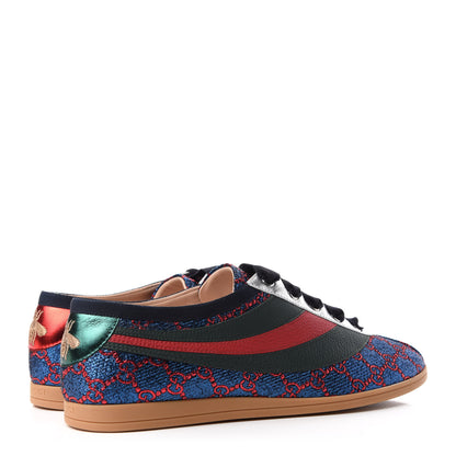 Gucci Lurex Calfskin Web GG Monogram Mens Falacer Sneakers 8 Iridescent Blue Iridescent Red Silver 4 of 9