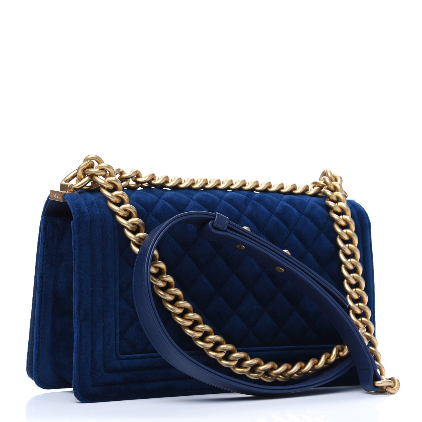 Velvet Quilted Medium Boy Flap Dark Blue