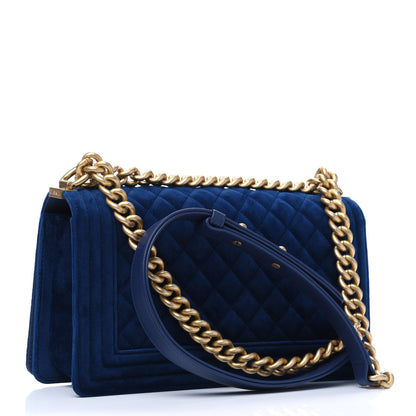 Chanel Velvet Quilted Medium Boy Flap Dark Blue 3 of 11