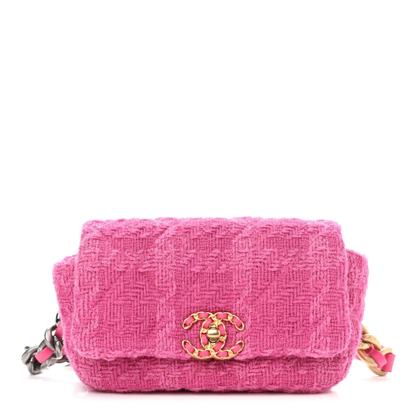 Tweed Quilted Chanel 19 Waist Bag Pink