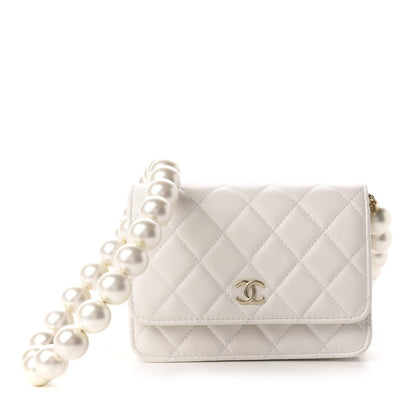 Chanel Calfskin Quilted CC Pearl Mini Wallet On Chain Flap White 1 of 13