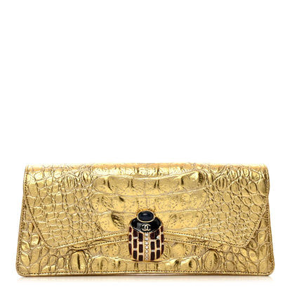Chanel Metallic Calfskin Crocodile Embossed Cocodile Clutch Gold 1 of 8