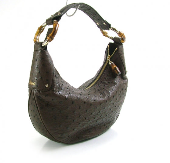 Gucci Ostrich Half Moon Bamboo Ring Hobo Brown 3 of 10