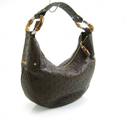 Gucci Ostrich Half Moon Bamboo Ring Hobo Brown 3 of 10
