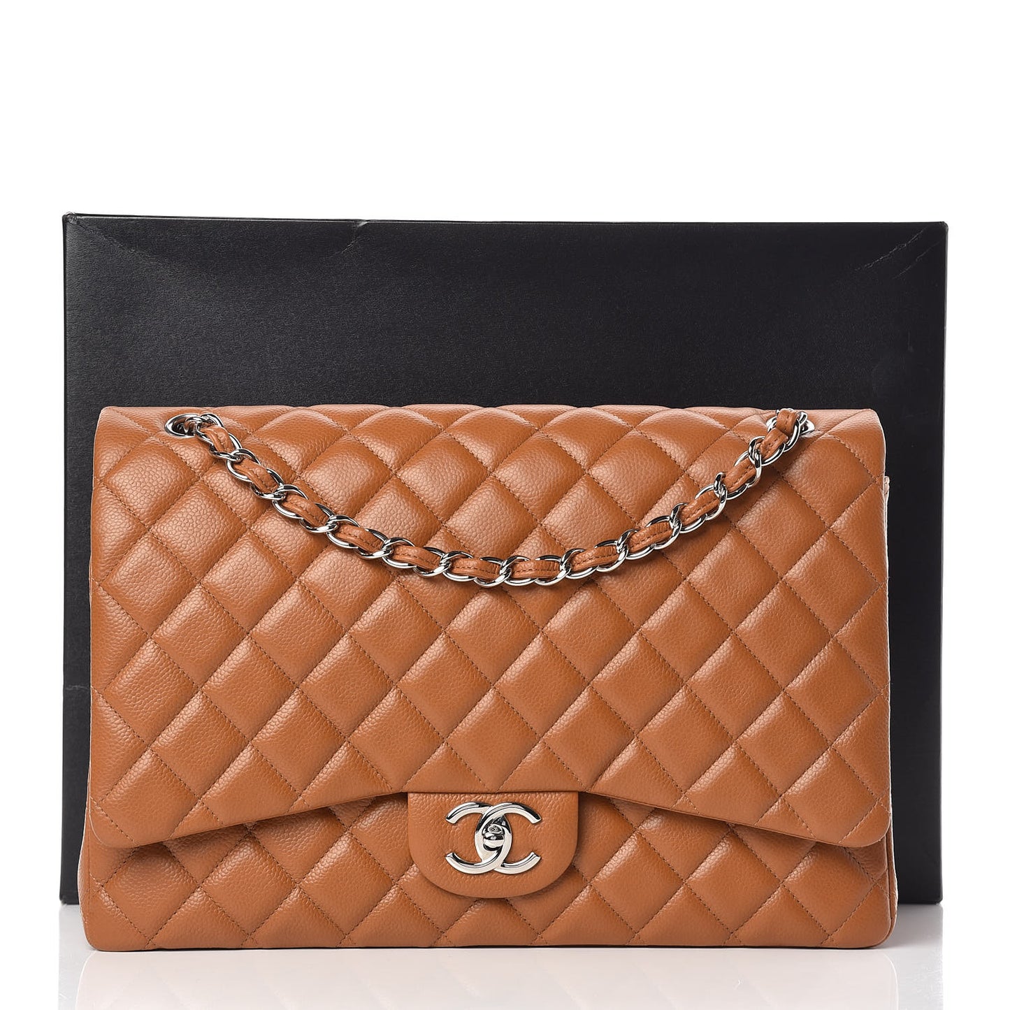 Caviar Quilted Maxi Double Flap Light Brown