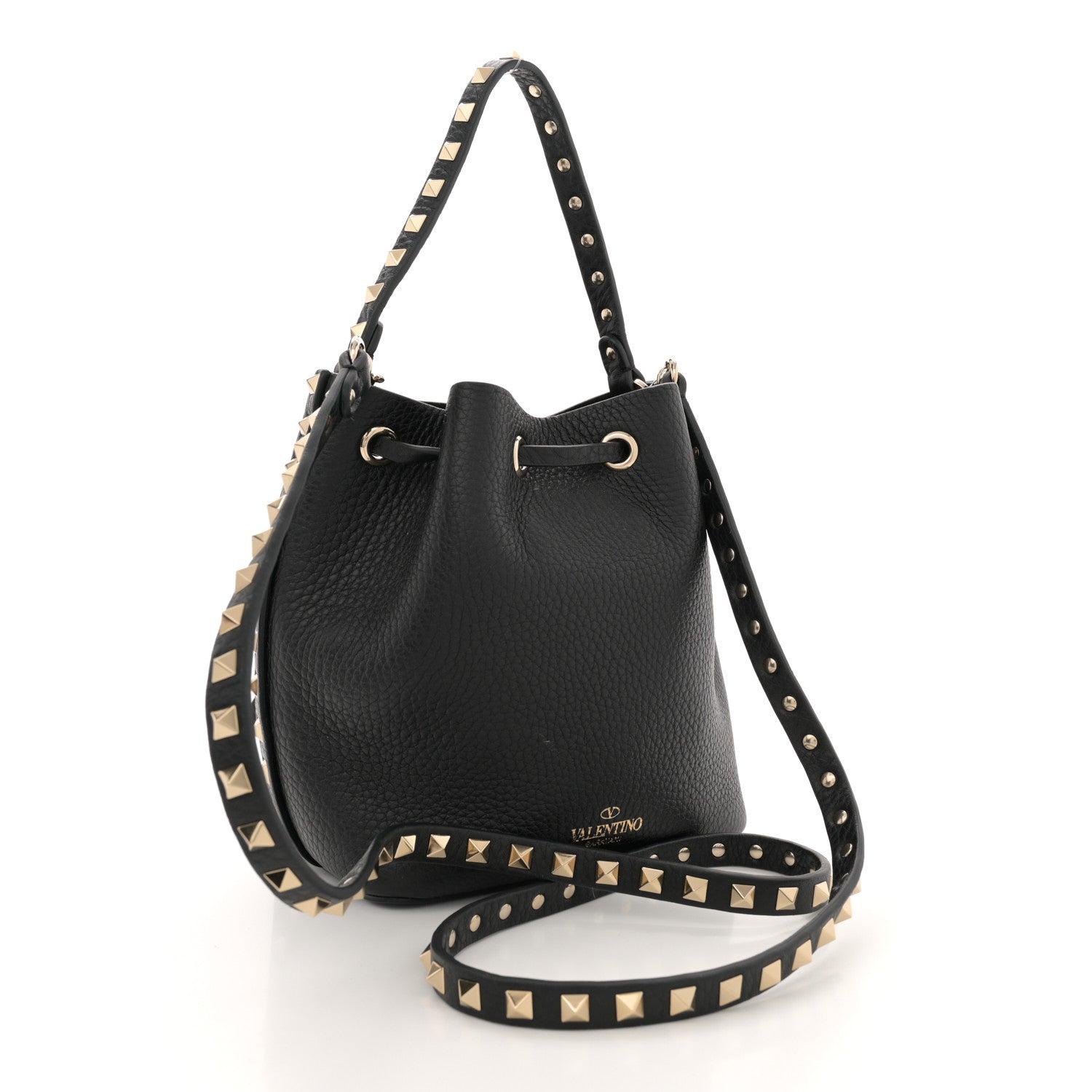 Valentino Garavani Grained Calfskin Rockstud Bucket Bag Black 3 of 10