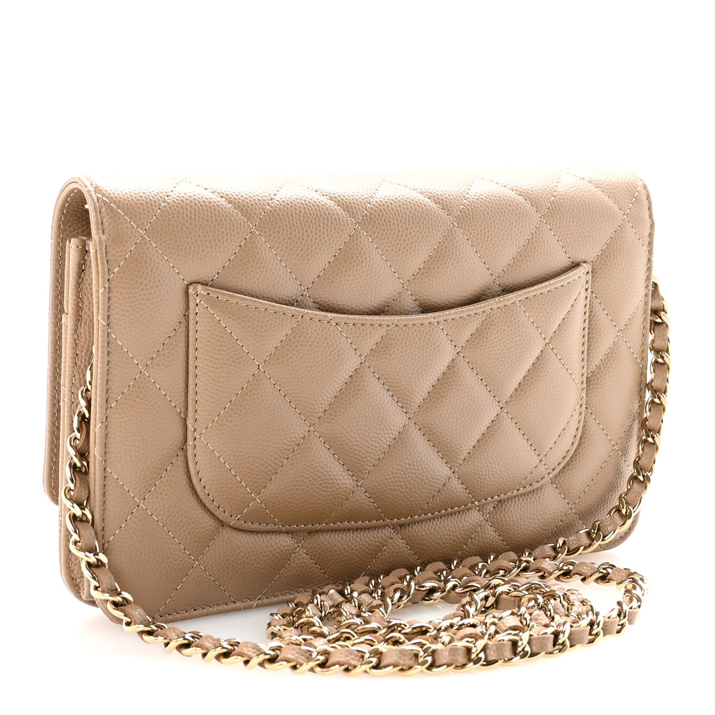 Caviar Quilted Wallet on Chain WOC Beige