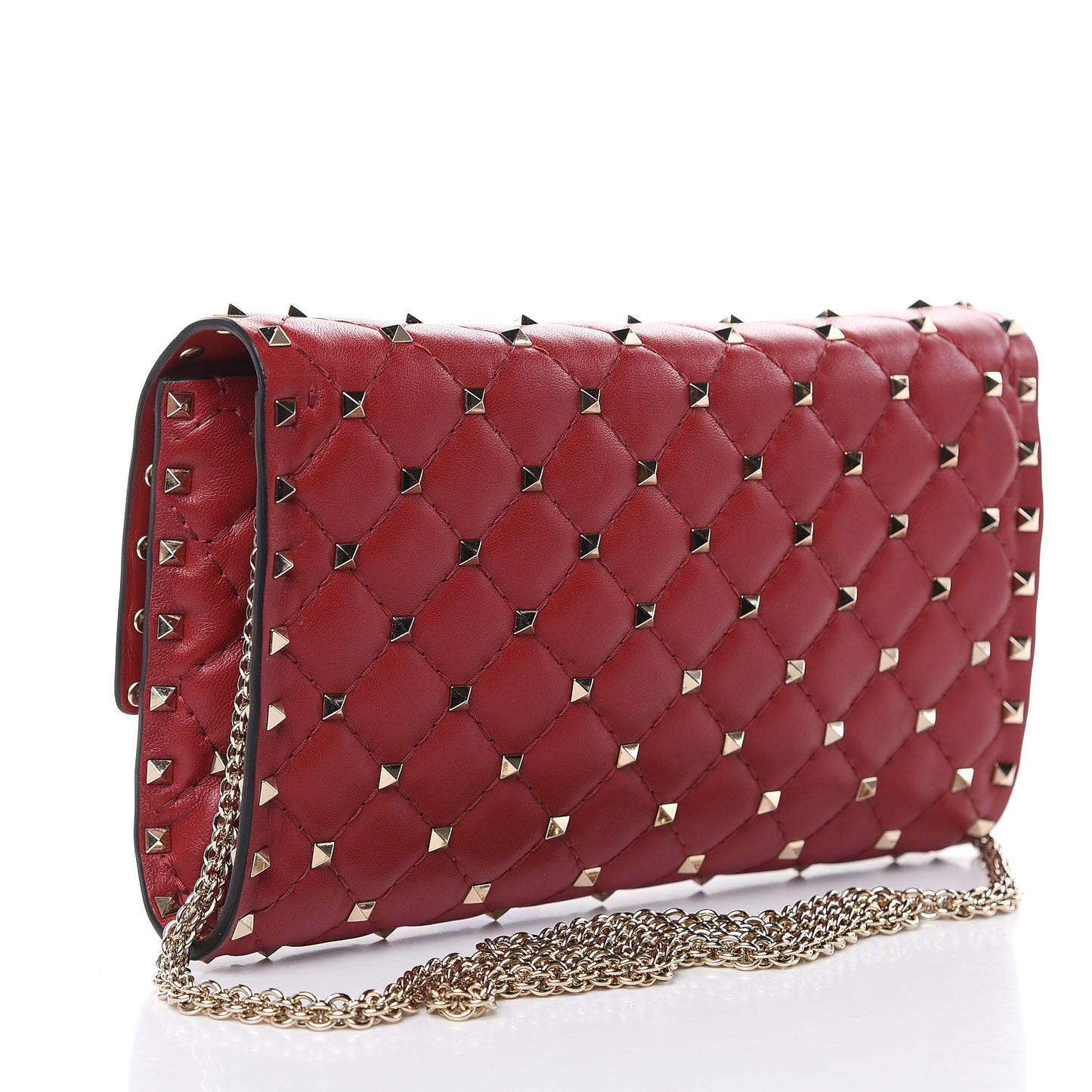 Nappa Rockstud Spike Wallet on Chain Rosso Valentino