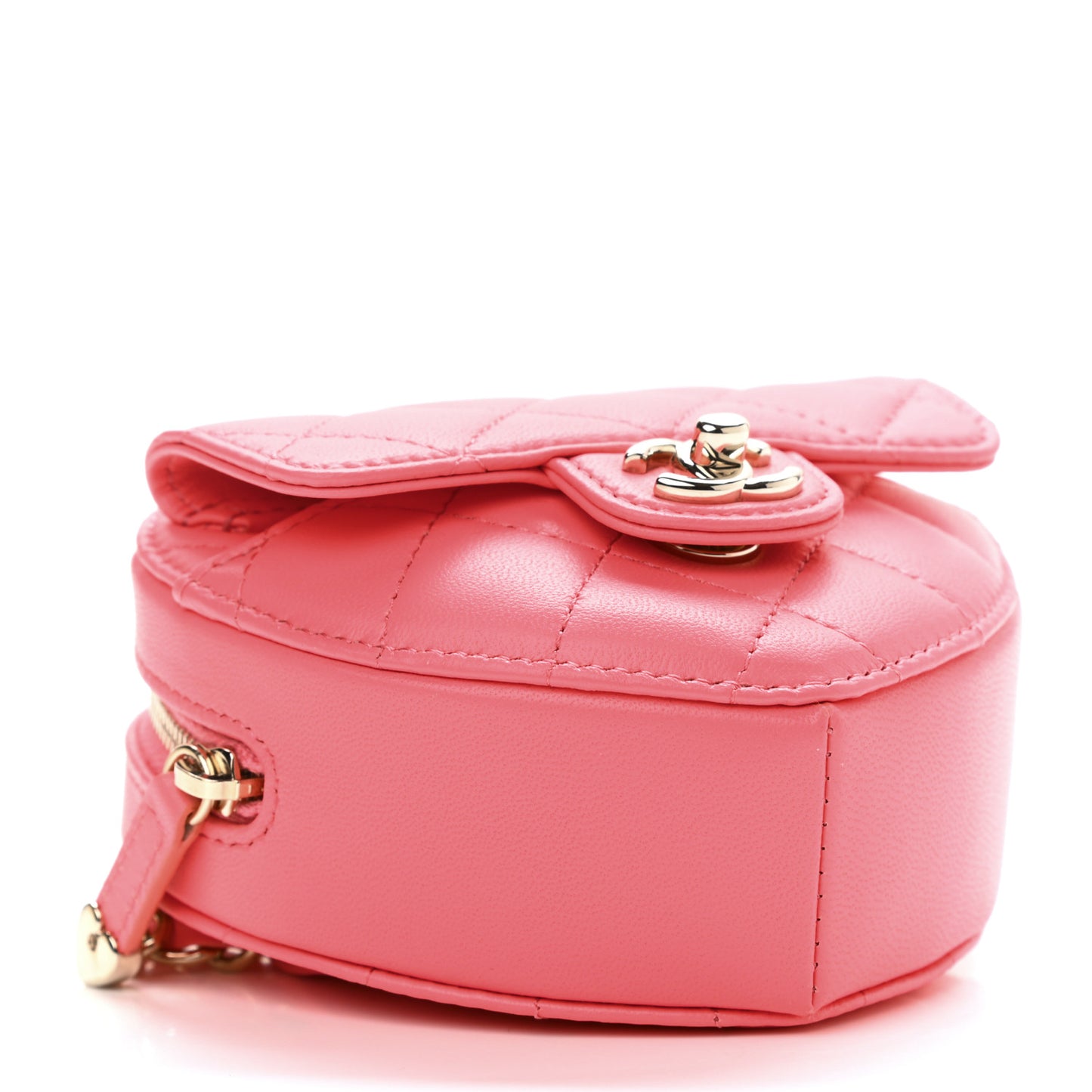 Lambskin Quilted CC In Love Heart Waist Belt Bag With Chain Pink